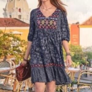 Sundance Talulah Tiered Dress Size L Bohemian Floral Aztec Embroidered Western